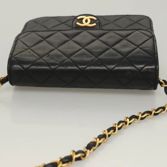 CHANEL Matelasse Chain Shoulder Bag Lamb Skin Black Gold CC Auth - Picture 9 of 15